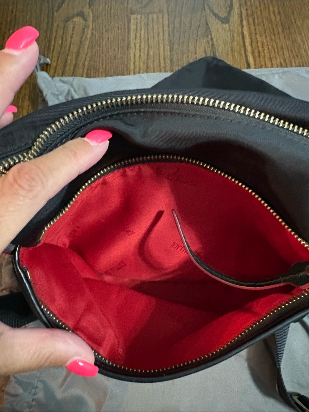 MZ Wallace Black Nylon Crossbody with Gold Hardware and Red Trim - Picture 8 of 8